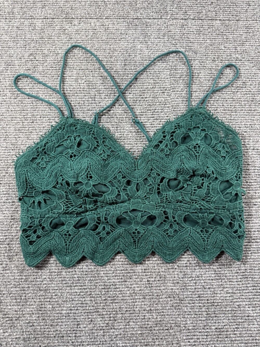 Free People FP One Adella Bralette Green Crochet Lace Strappy Crop Top Size S